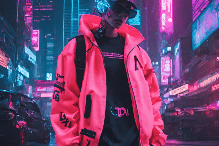 street wear in a neon-lit metropolis