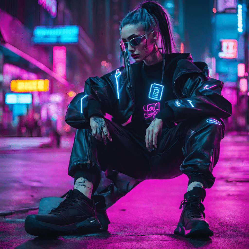 Cyberpunk Street wear Neon-Lit Metropolis